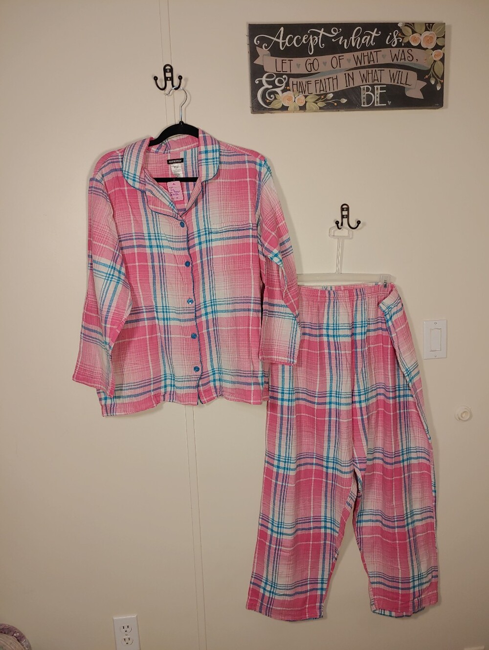 Pink Plaid 1X Joe Boxer girly Pretty Long Sleeve Pajama Set
